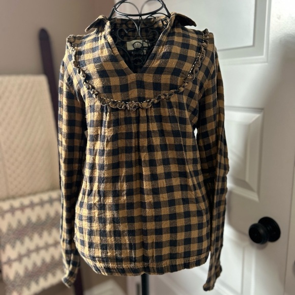 indi & cold gingham plaid ruffle pull over long sleeve blouse - Picture 1 of 8